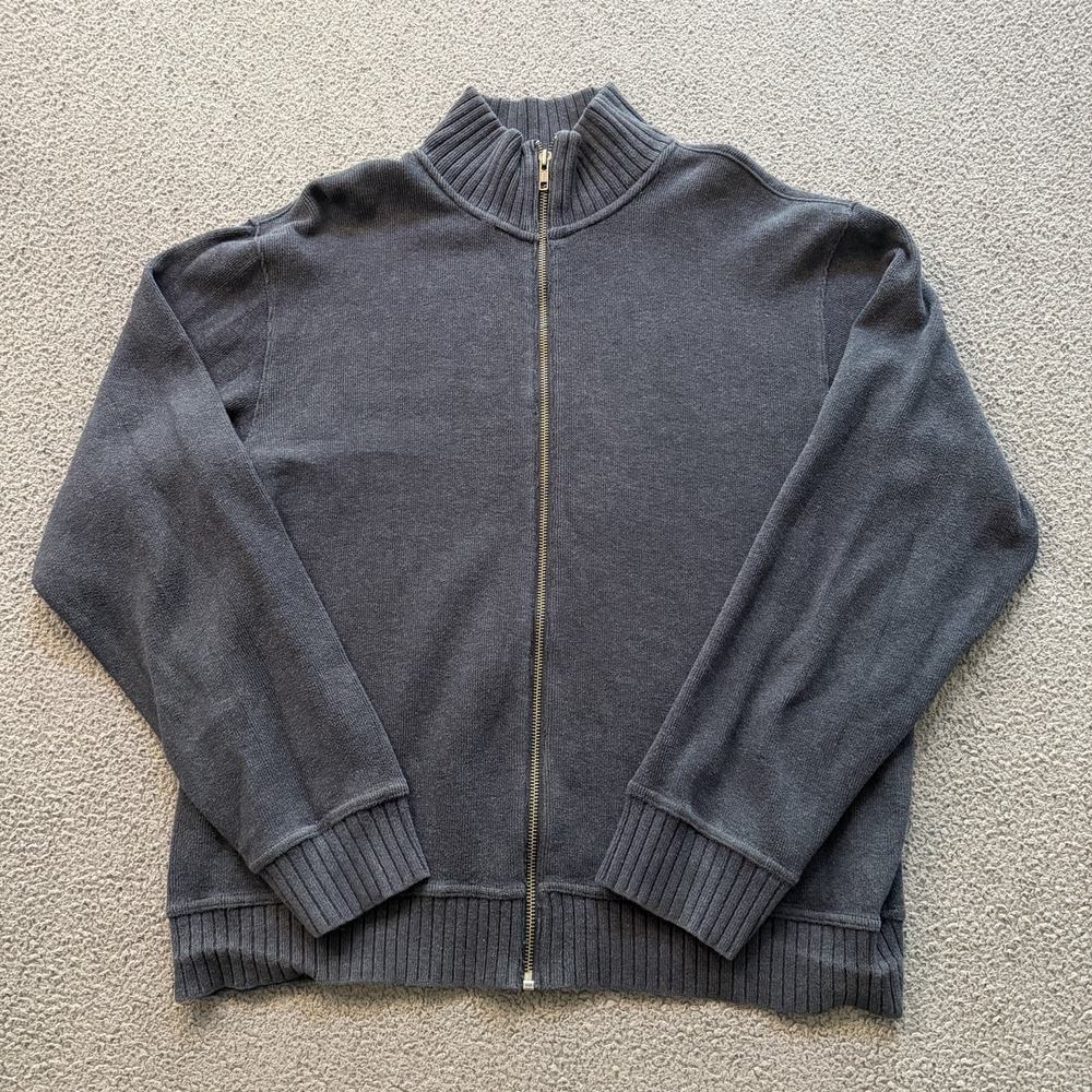 Banana Republic Full Zip Sweater Blue 100% Cotton Knit Mock Neck Cardigan Large